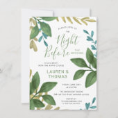 水彩画の群葉の招待を結婚する前の夜 招待状 (正面)