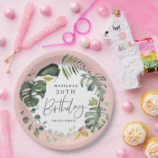水彩画の群葉の第30誕生会の好意 ペーパープレート (パーティー)