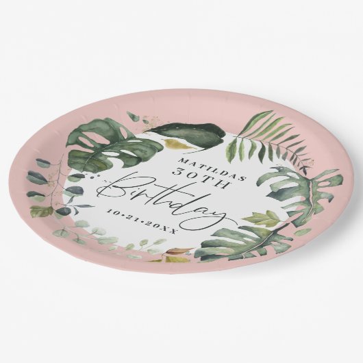 水彩画の群葉の第30誕生会の好意 ペーパープレート (アングル)