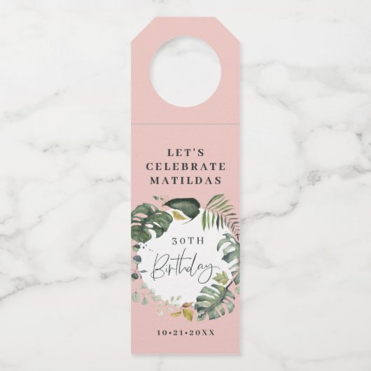 水彩画の群葉の第30誕生会の装飾 ボトルネックタグ (正面)