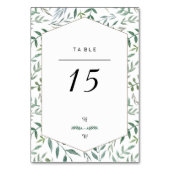 水彩画の群葉の緑の草木の結婚式 テーブルナンバー (裏面)