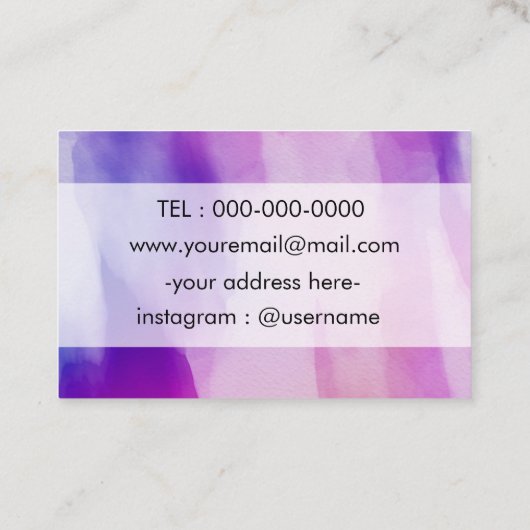 水彩画の背景の紫色のピンクのBussinesカード 名刺 (裏面)