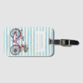 水彩画の自転車のかわいらしくストライプのなパーソナライズ ラゲッジタグ (正面横)