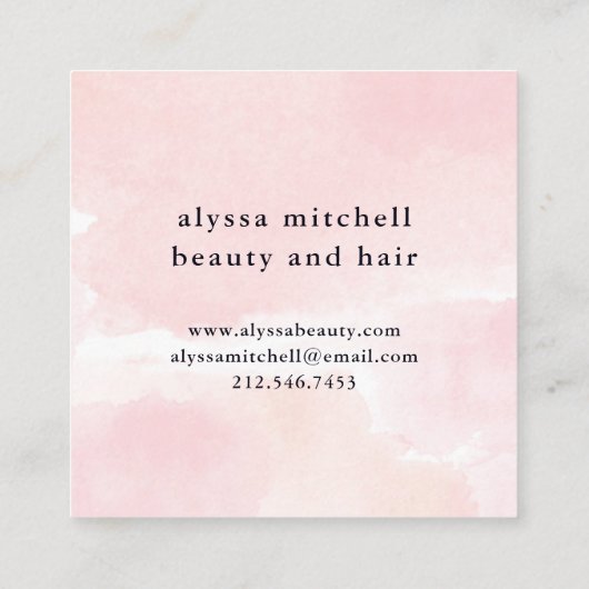 水彩画の至福|の赤面のピンクの花柄のモノグラム スクエア名刺 (裏面)