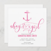 水彩画の航海のないかりの女の赤ちゃんの発表 案内状 (正面/裏面)