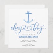 水彩画の航海のないかりの男の赤ちゃんの発表 案内状 (正面/裏面)