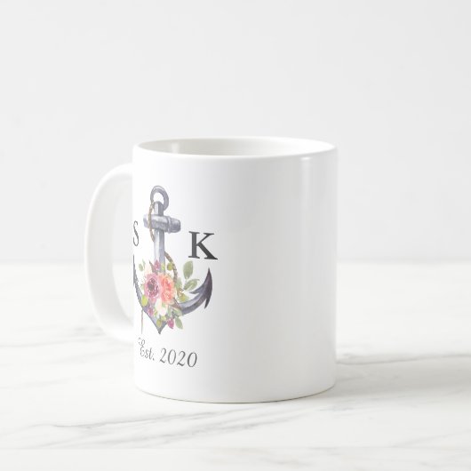 水彩画の航海のないかりの花の結婚の結び目 コーヒーマグカップ (正面左)
