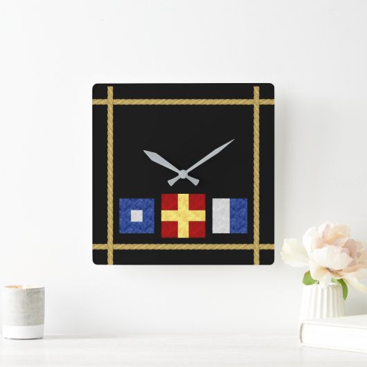 水彩画の航海のな海上シグナルフラグのモノグラム スクエア壁時計 (ホーム)