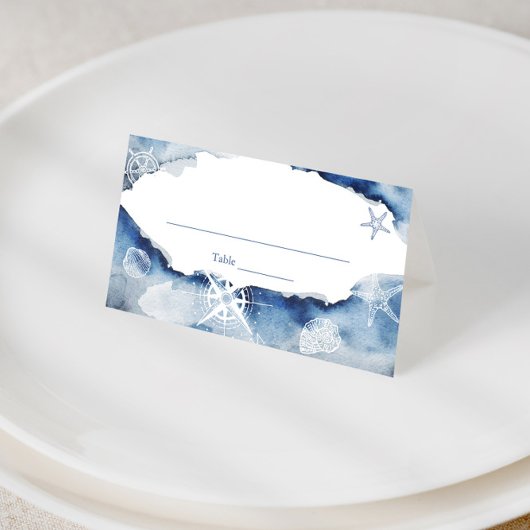 水彩画の航海をテーマにしたブライダルシャワーまたは結婚式 プレイスカード