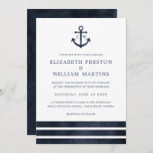 水彩画の航海アンカー ストライプ 海のウェディング 招待状 (正面/裏面)