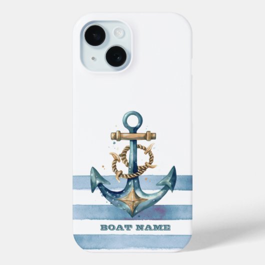 水彩画の航海用アンカー、淡い青のストライプ柄 Case-Mate iPhoneケース (裏面)