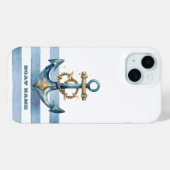 水彩画の航海用アンカー、淡い青のストライプ柄 Case-Mate iPhoneケース (裏面 (横))