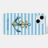 水彩画の航海用アンカー、淡い青のストライプ柄 Case-Mate iPhoneケース (裏面 (横))