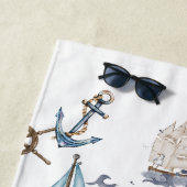 水彩画の航海要素 セーラー ビーチタオル (インサイチュ)