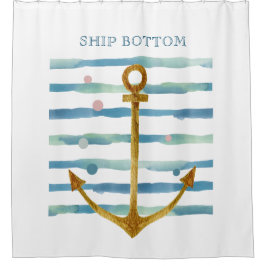 水彩画の船いかり美術休暇の船底、 シャワーカーテン