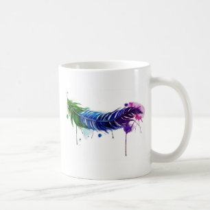 水彩画の色彩の鮮やかな羽 コーヒーマグカップ