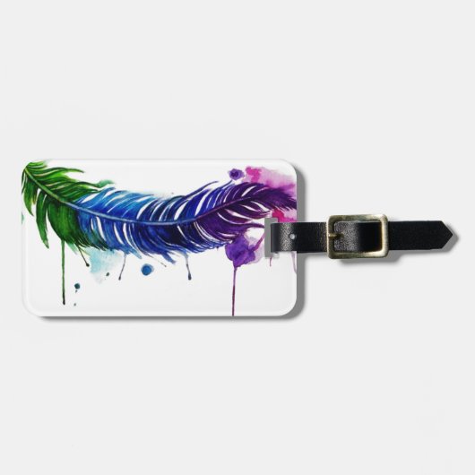 水彩画の色彩の鮮やかな羽 ラゲッジタグ (正面横)