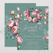 水彩画の芍薬の花束 ブランシュとバブル 招待状 (正面/裏面)