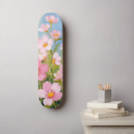水彩画の花々 ピンクの野の花 スケートボード