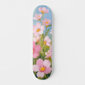 水彩画の花々 ピンクの野の花 スケートボード (正面)