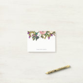 水彩画の花およびフェイクなピンクのグリッター ポストイット (デスク上)