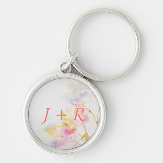 水彩画の花が付いている花の背景 キーホルダー (正面)