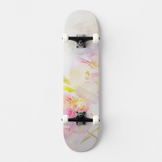 水彩画の花が付いている花の背景 スケートボード (正面)