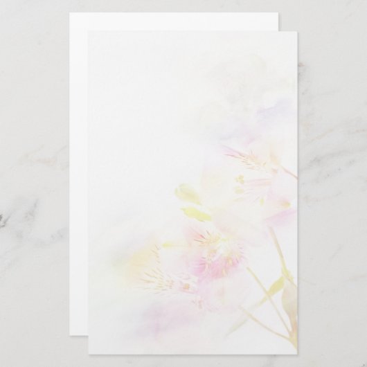 水彩画の花が付いている花の背景 便箋 (正面/裏面)