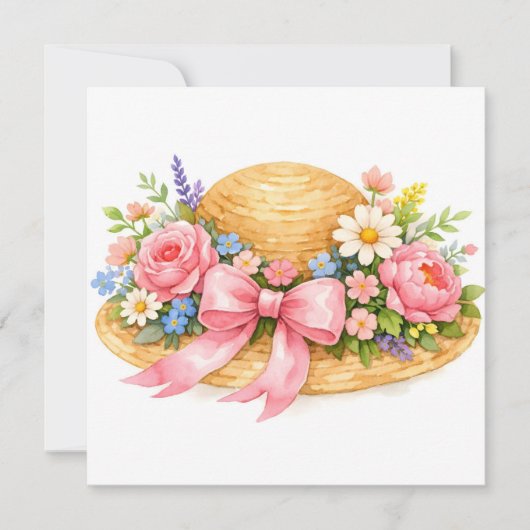 水彩画の花が咲くハット  カード (正面)
