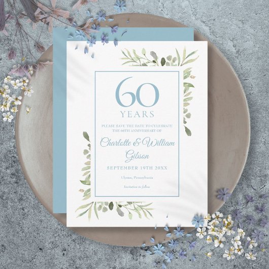 水彩画の花で60周年記念のSave the Date 案内ポストカード