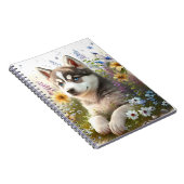 水彩画の花とシベリアンハスキーの子犬 ノートブック (右側)