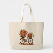 水彩画の花とヴィンテージ自転車と秋の収穫 ラージトートバッグ (裏面)