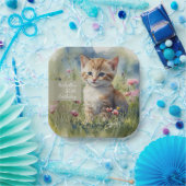 水彩画の花と猫の80歳の誕生日 ペーパープレート (パーティー)