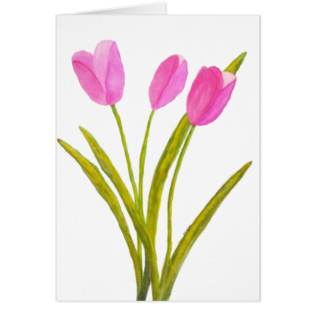 水彩画の花に芸術のピンクのチューリップの花の絵を描くこと (正面)