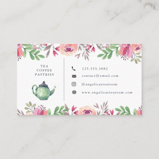 水彩画の花のぼろぼろのシックな茶部屋 名刺 (裏面)