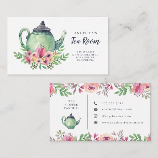 水彩画の花のぼろぼろのシックな茶部屋 名刺 (正面/裏面)