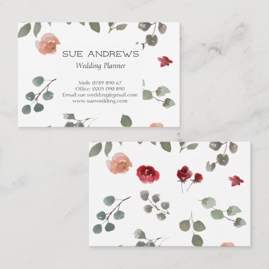 水彩画の花のウェディングプランナーの名刺 名刺 (正面/裏面)