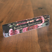 水彩画の花のカスタムでパーソナライズなネームプレート デスクネームプレート (側面)