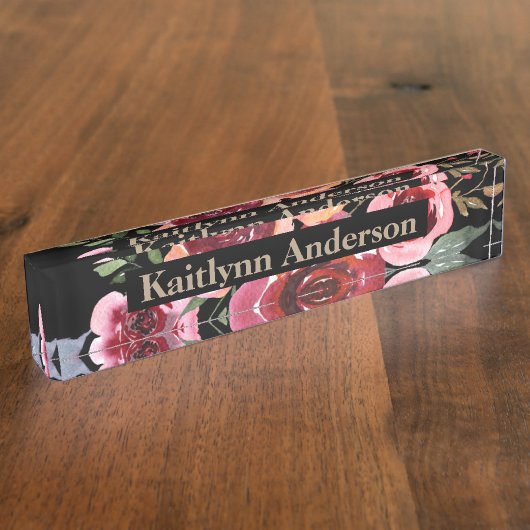 水彩画の花のカスタムでパーソナライズなネームプレート デスクネームプレート (側面)