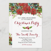 水彩画の花のクリスマスのパーティの招待状 招待状 (正面/裏面)