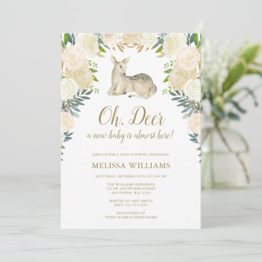 水彩画の花のシカのベビーシャワー招待状 招待状 (スタンド正面)