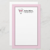 水彩画の花のシカは|あなたの名前を加えます 便箋 (正面/裏面)