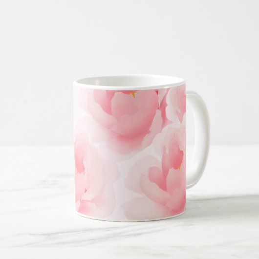 水彩画の花のシャクヤクの淡いピンクのマグ コーヒーマグカップ (正面右)
