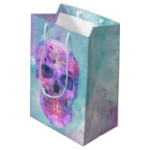 水彩画の花のスカル ミディアムペーパーバッグ (裏面アングル)