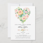 水彩画の花のハートのブライダルシャワー 招待状 (正面)