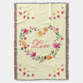 水彩画の花のハートのリース愛 スローブランケット (正面縦)