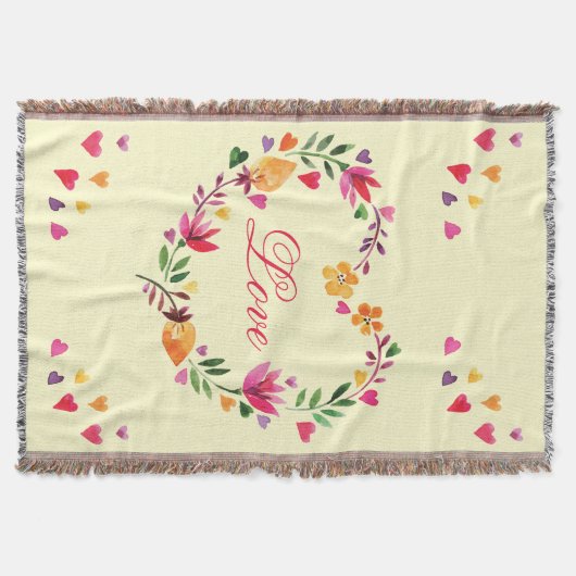 水彩画の花のハートのリース愛 スローブランケット (正面)