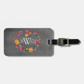 水彩画の花のハートのリース|の黒板の灰色 ラゲッジタグ (正面横)