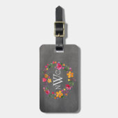 水彩画の花のハートのリース|の黒板の灰色 ラゲッジタグ (正面縦)