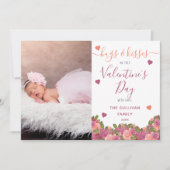 水彩画の花のバレンタインの写真の抱擁及びキス サンキューカード (正面)